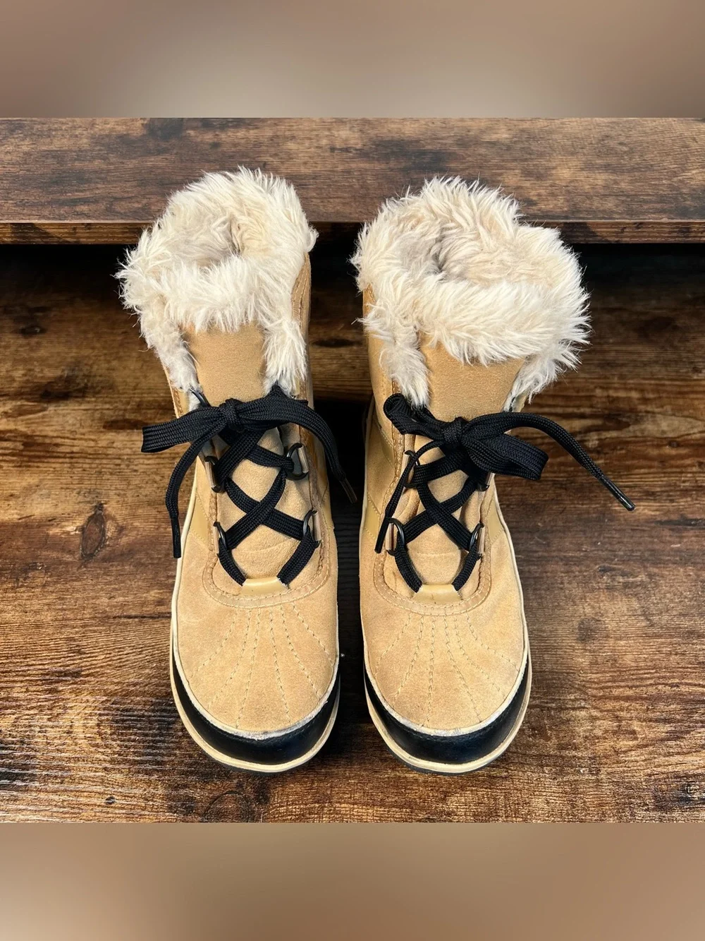 Sorel Boots Waterproof Winter Tan Suede Leather Faux Fur Women's 6.5